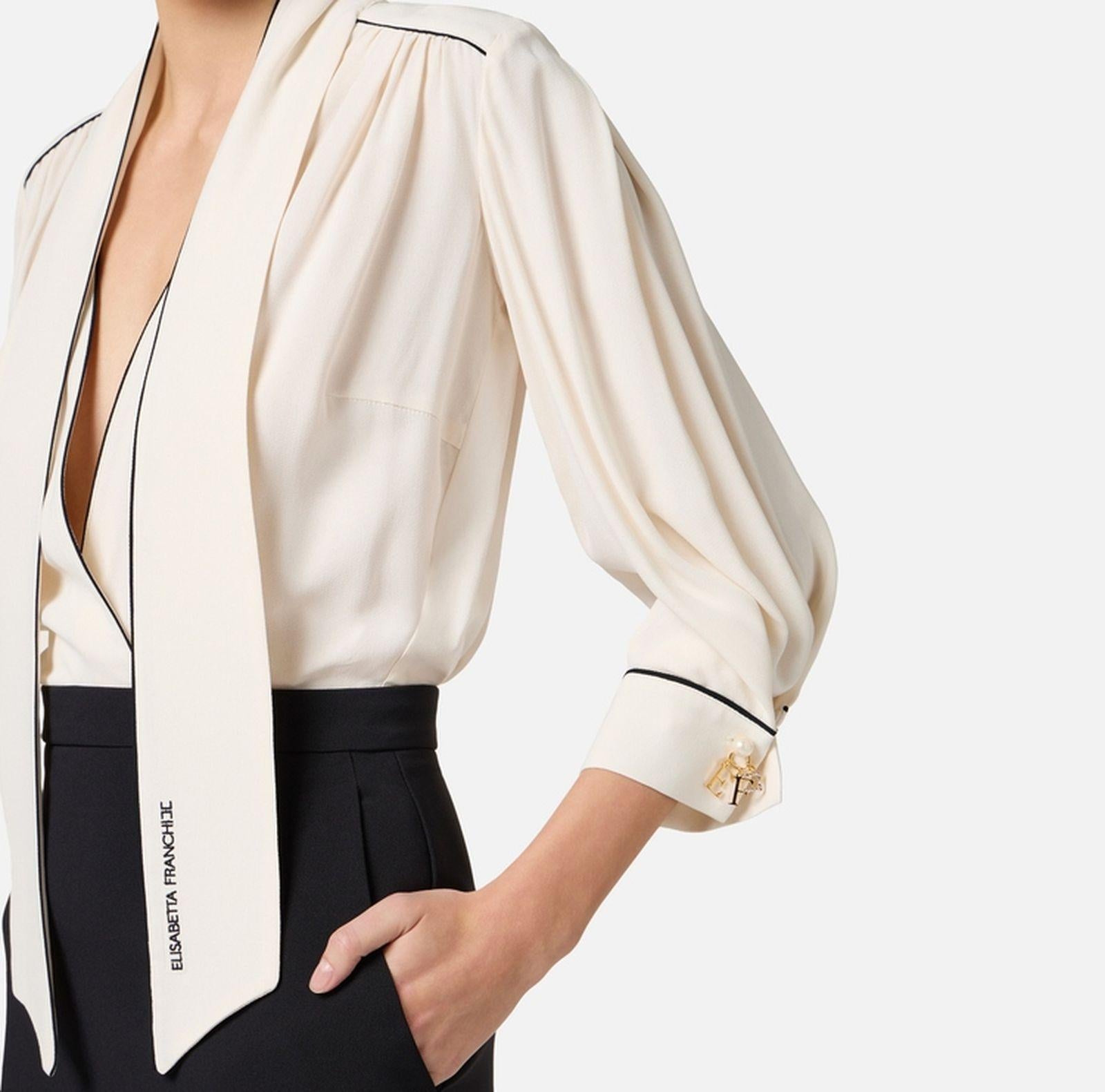 Abito in georgette con piping - Elisabetta Franchi AB77151E2 E84 ELISABETTA FRANCHI 