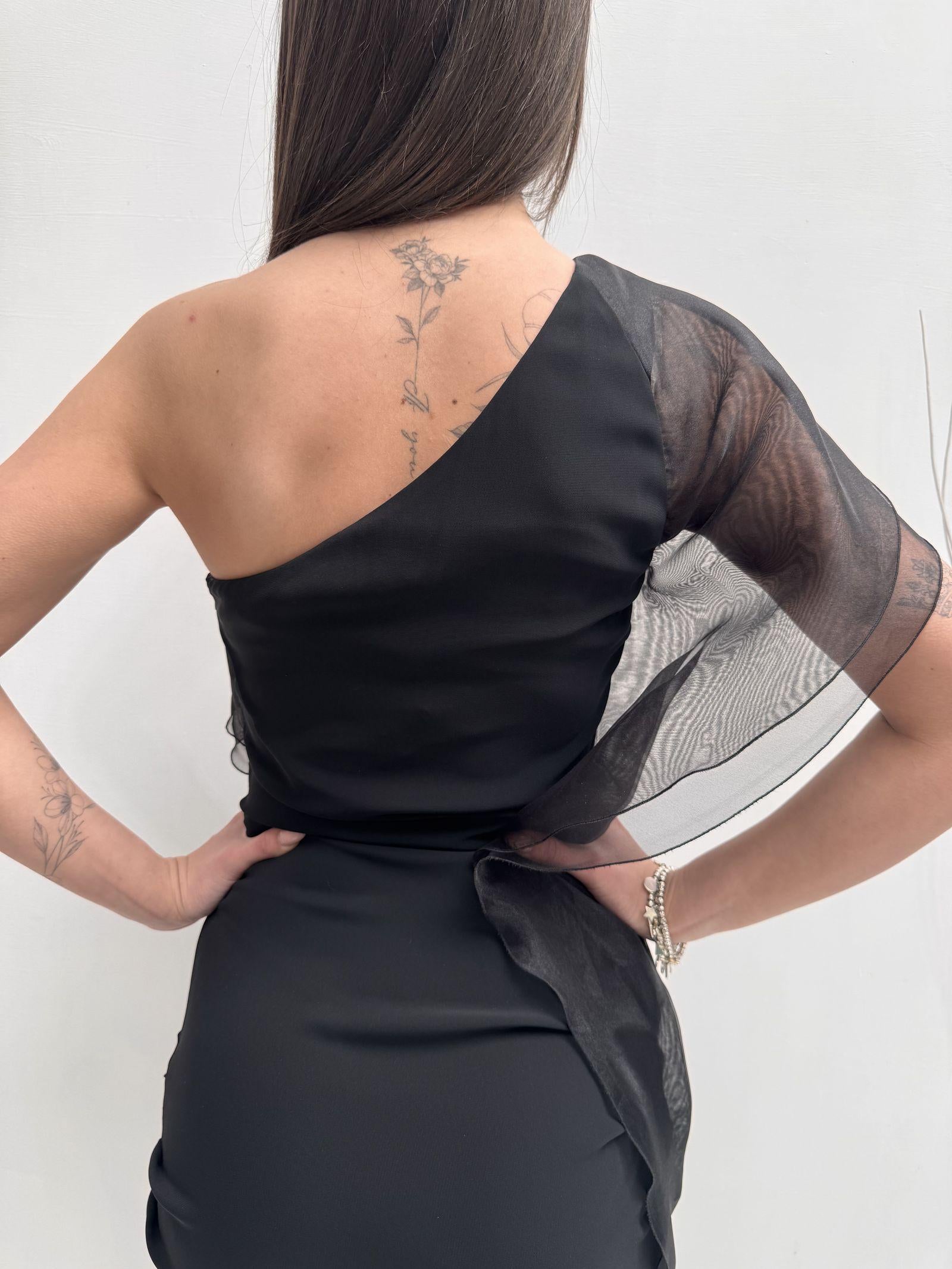 Abito monospalla con balze - Elisabetta Franchi AB76711E2 110 ELISABETTA FRANCHI 