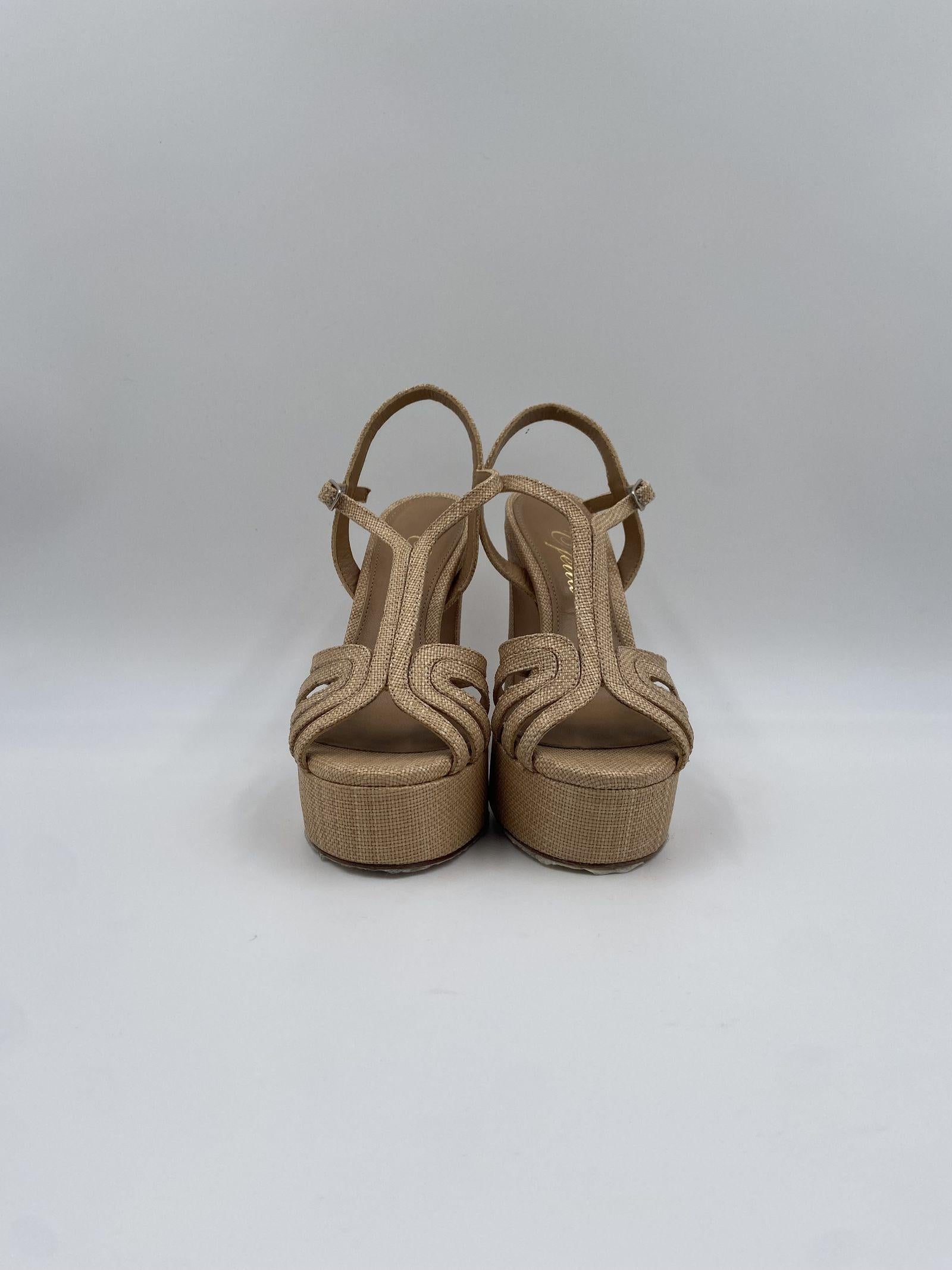 Sandalo con plateau in rafia H2316 BEIGE OFELIA 