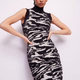 Abito collo alto jacquard animalier