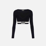 Maglia cropped con bande logo