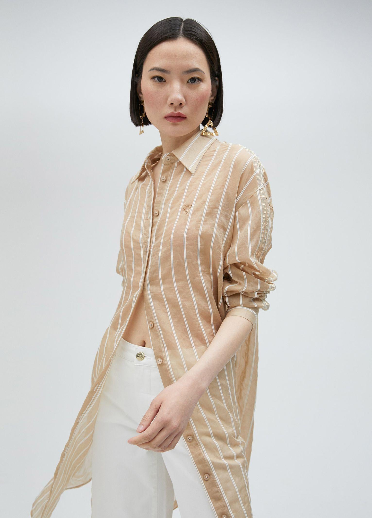 Camicia lunga trasparente a righe LS2515045 050 LOLA 