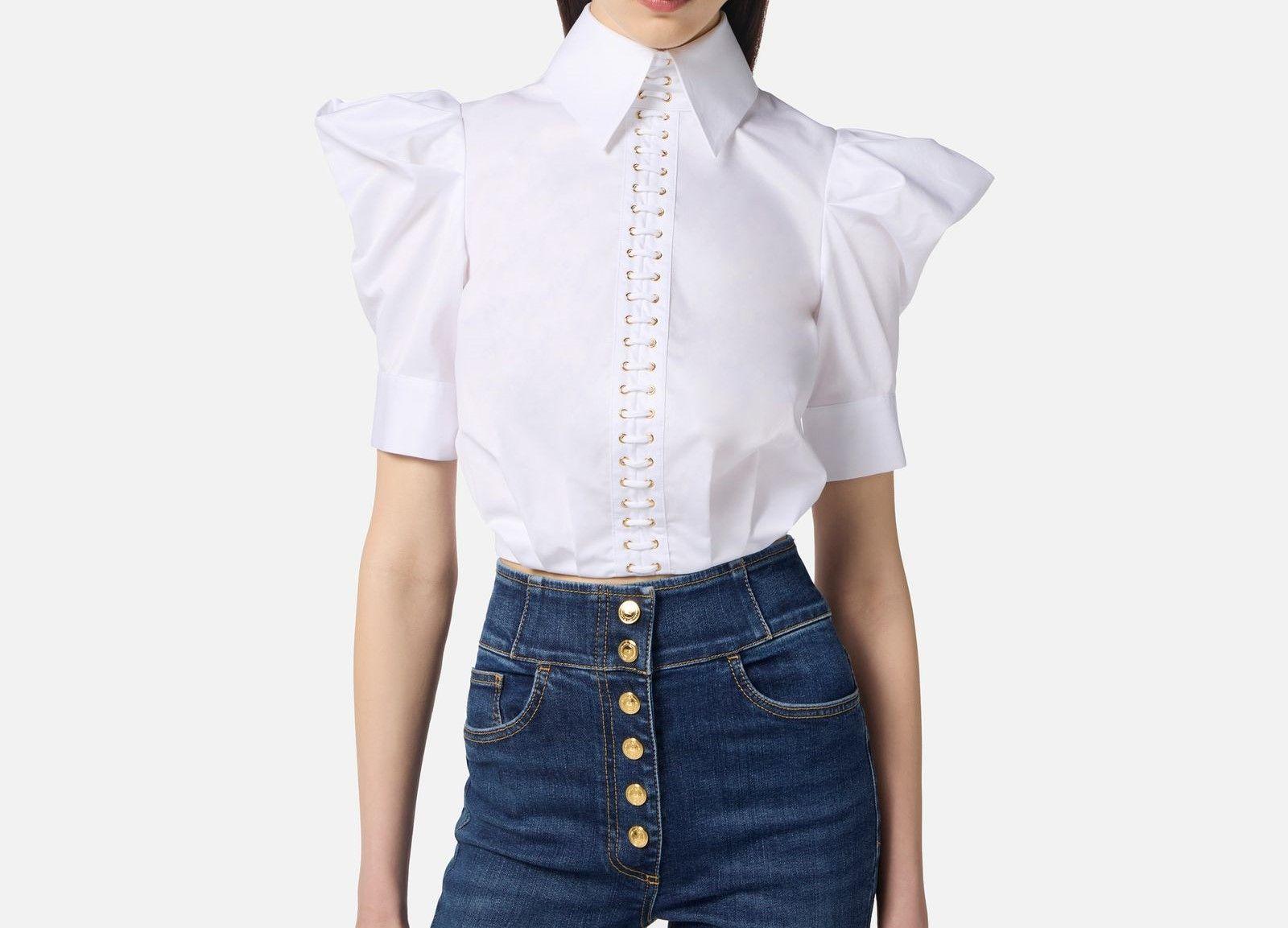 Camicia balloon in popeline - Elisabetta Franchi CA10156E2 100 ELISABETTA FRANCHI 