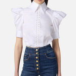 Camicia balloon in popeline - Elisabetta Franchi CA10156E2 100 ELISABETTA FRANCHI 