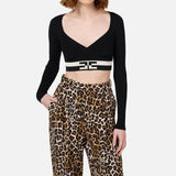 Maglia cropped con bande logo