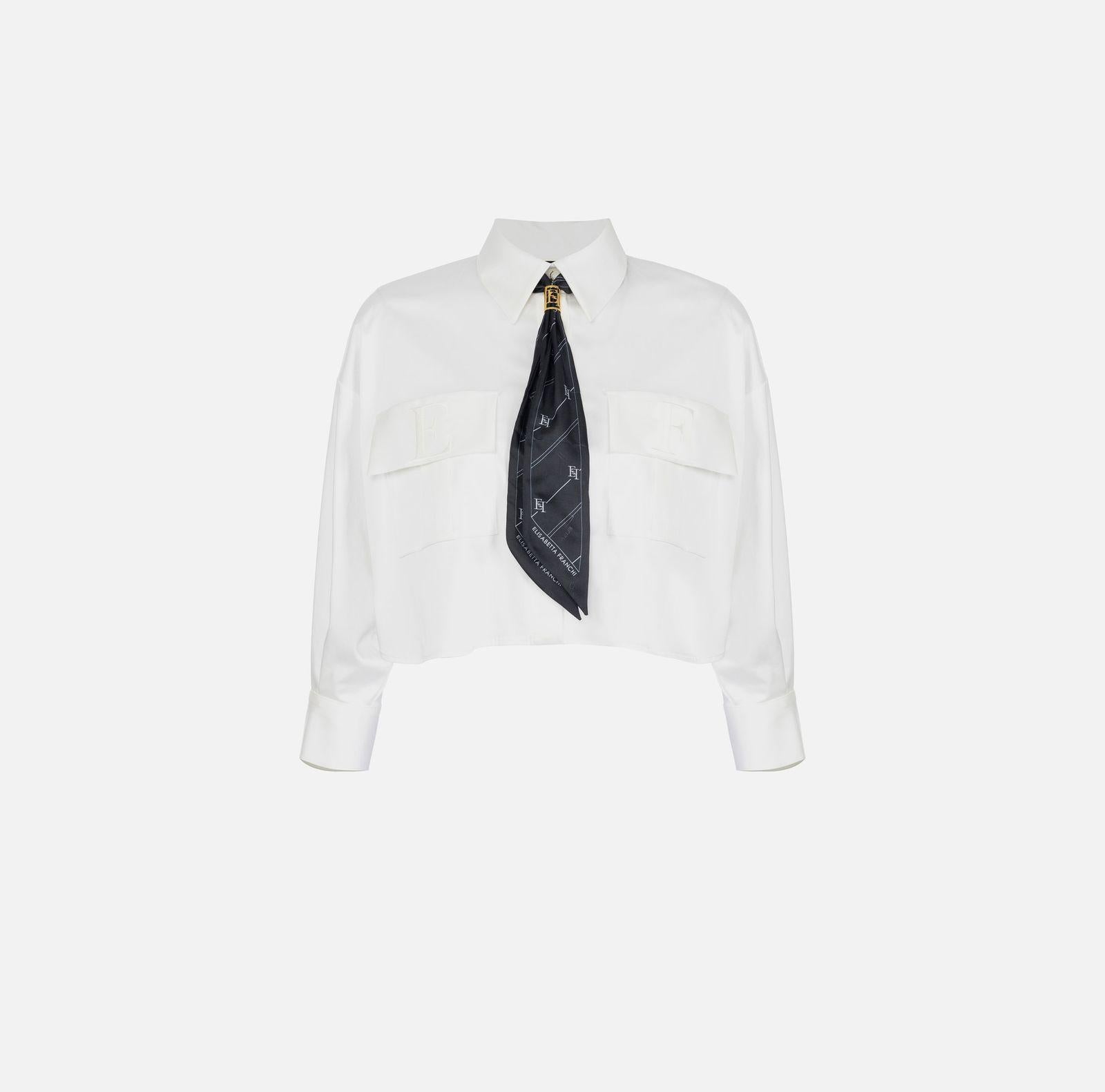 Camicia cropped in raso stretch con foulard CA08246E2 100 ELISABETTA FRANCHI 
