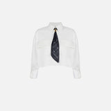 Camicia cropped in raso stretch con foulard CA08246E2 100 ELISABETTA FRANCHI 