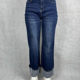 Jeans vita alta e gamba dritta con risvolto