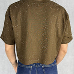 T- shirt girocollo con strass L8586 CIOCCOLATO OFELIA 