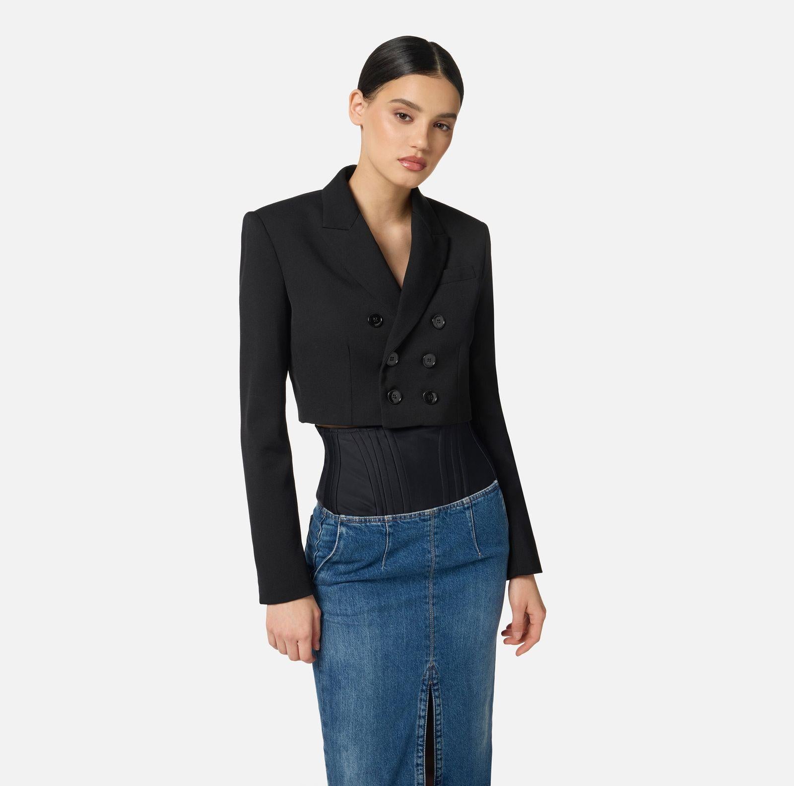 Giacca cropped in gabardina - Elisabetta Franchi GI22361E2 110 ELISABETTA FRANCHI 