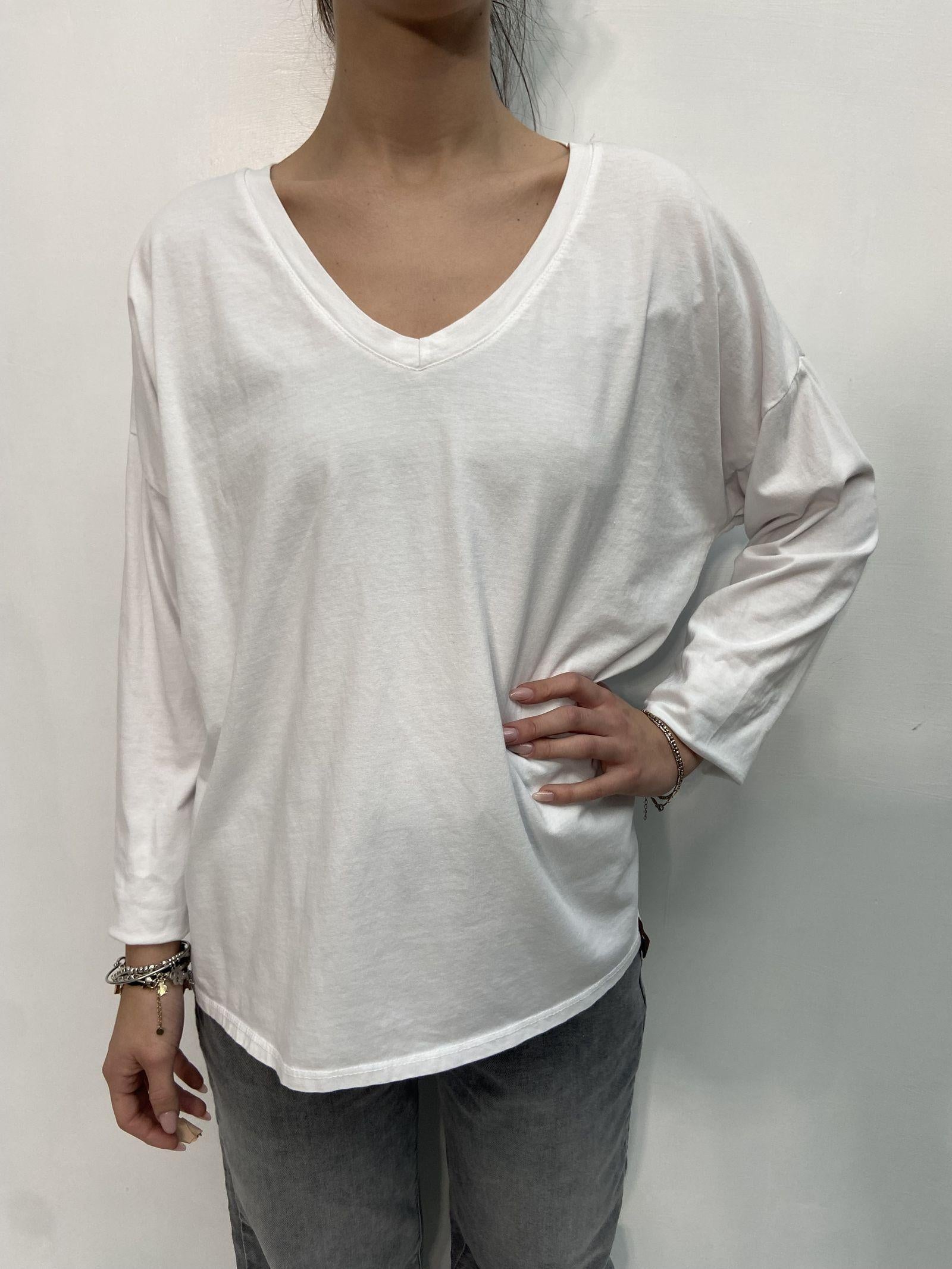 T-shirt scollo a V 2831 BIANCO OFELIA 