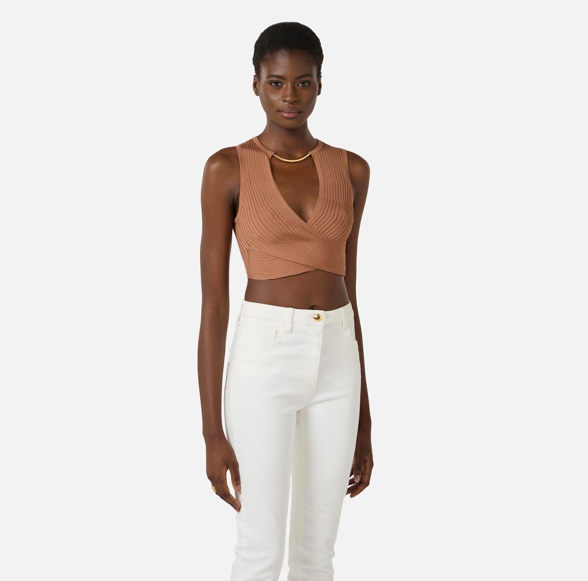 Top in maglia con incrocio TK76S61E2 600 ELISABETTA FRANCHI 