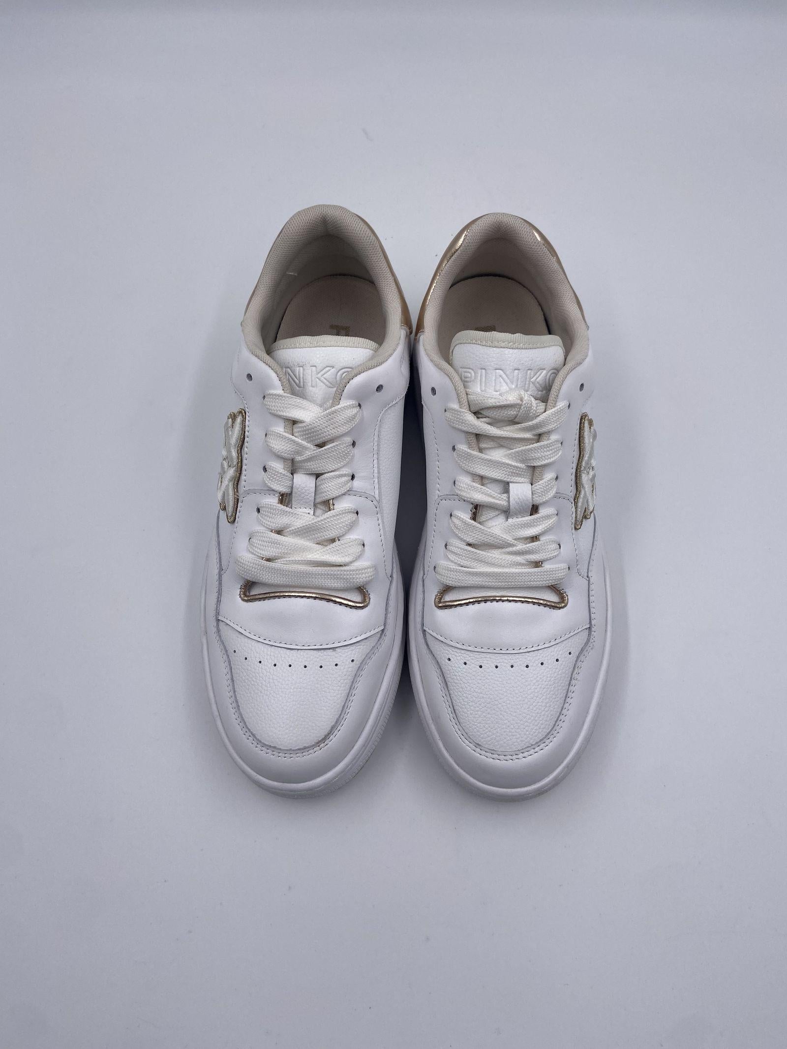 Sneakers tennis in pelle con dettagli metallizzati SS0049P035 ZHC PINKO 