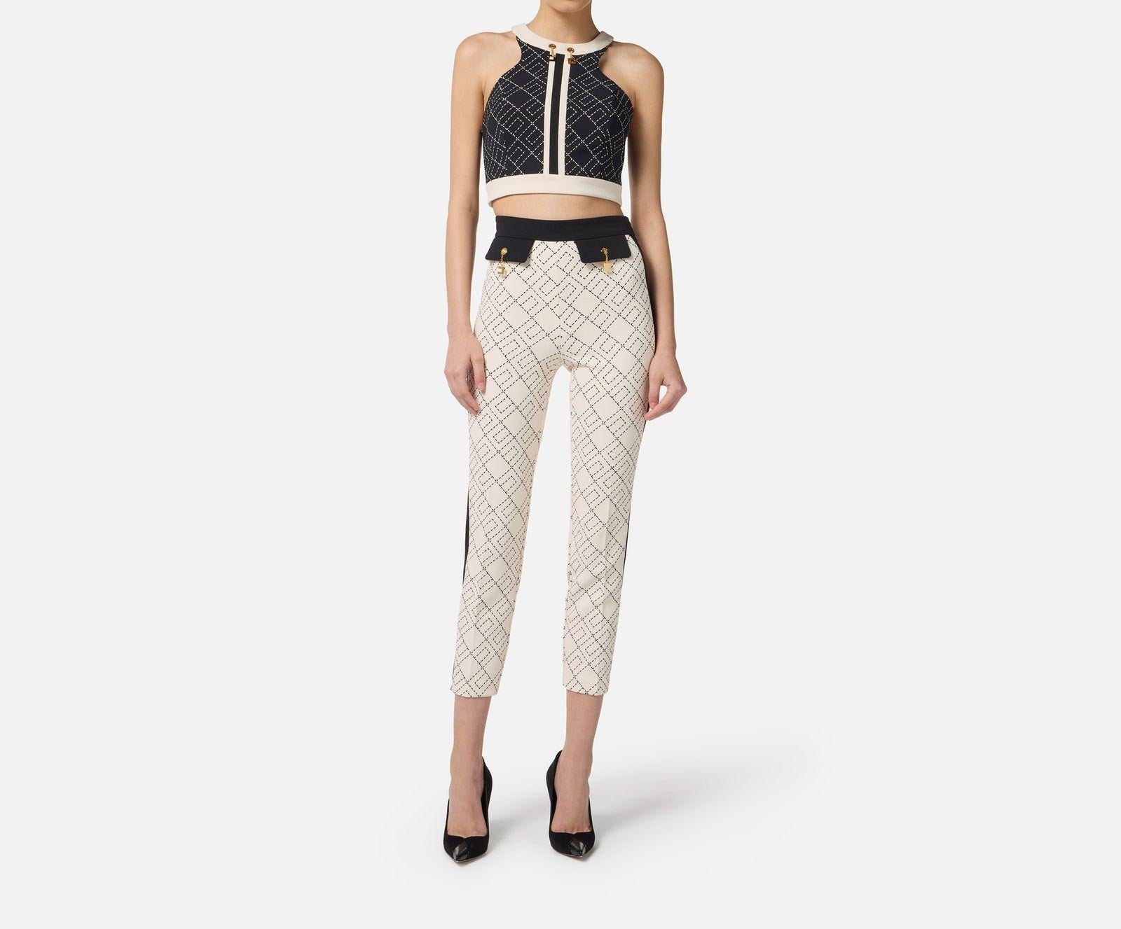 Pantalone bicolor con stampa - Elisabetta Franchi PAS0156E2 EF1 ELISABETTA FRANCHI 
