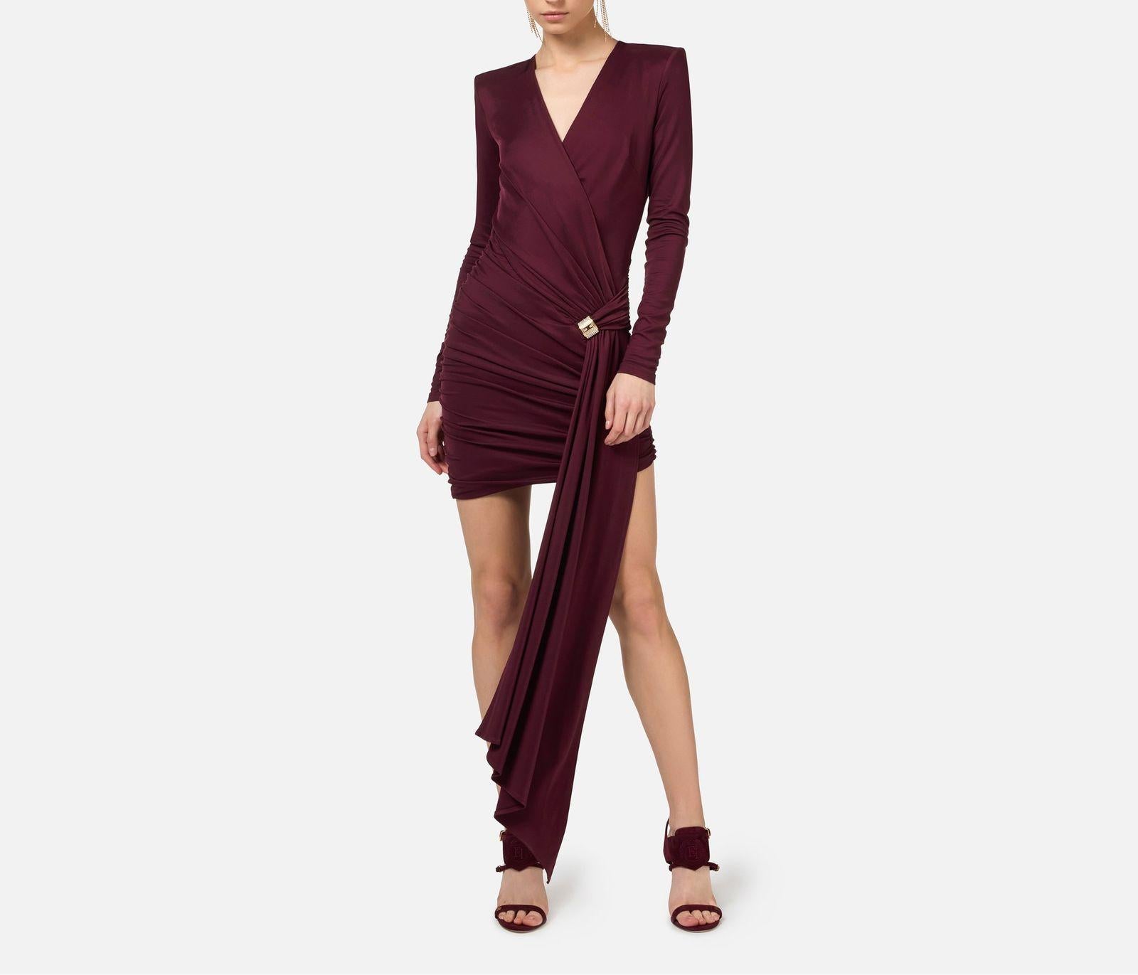 Abito drappeggiato con accessorio gioiello - Elisabetta Franchi AB71947E2 CG3 ELISABETTA FRANCHI 