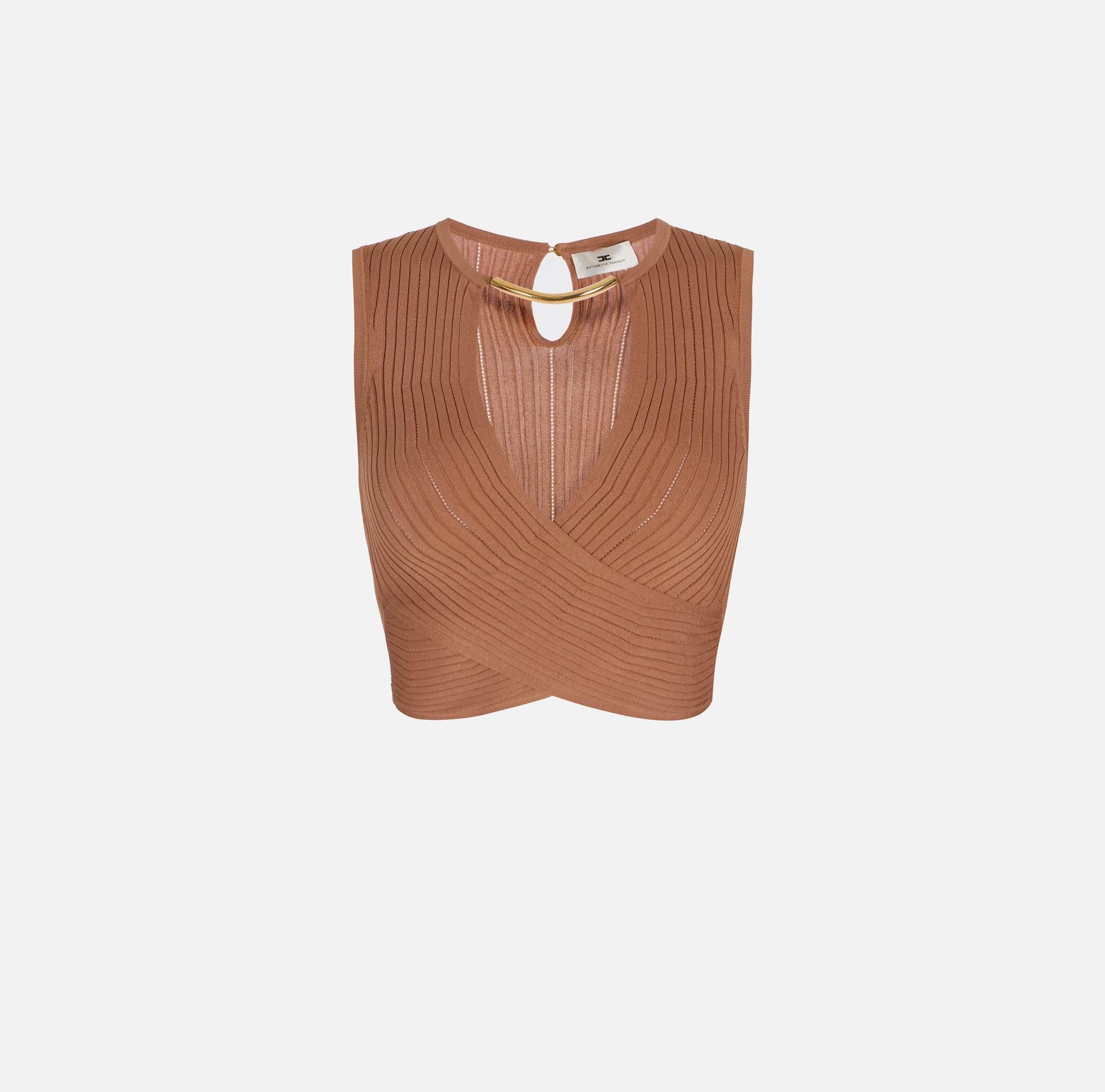 Top in maglia con incrocio - Elisabetta Franchi TK76S61E2 600 ELISABETTA FRANCHI 