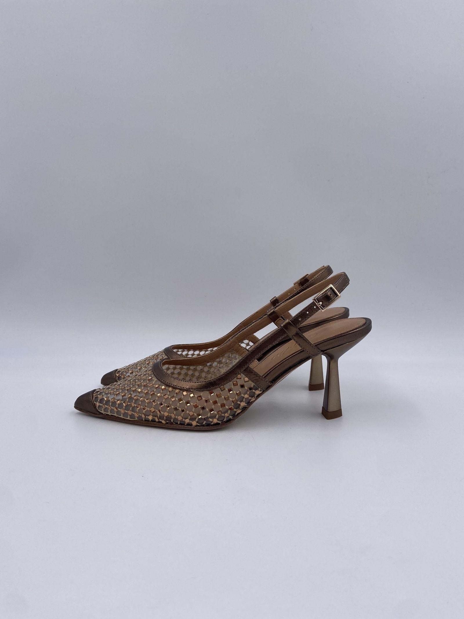 Slingback con dettaglio rete e perline 2528 BRONZO OFELIA 