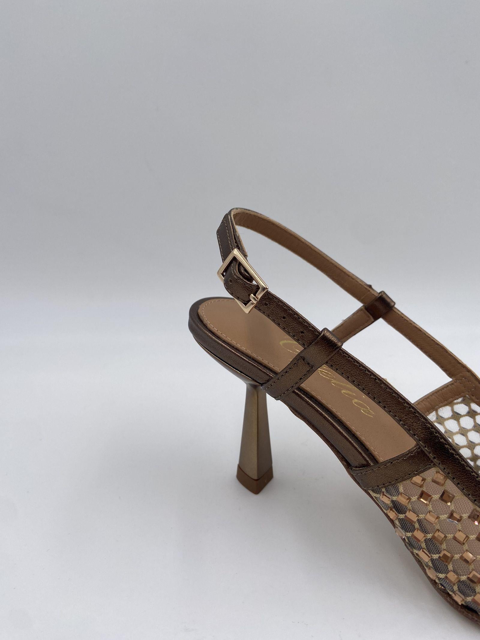 Slingback con dettaglio rete e perline 2528 BRONZO OFELIA 