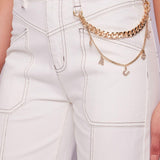 Jeans cropped in bull con catena