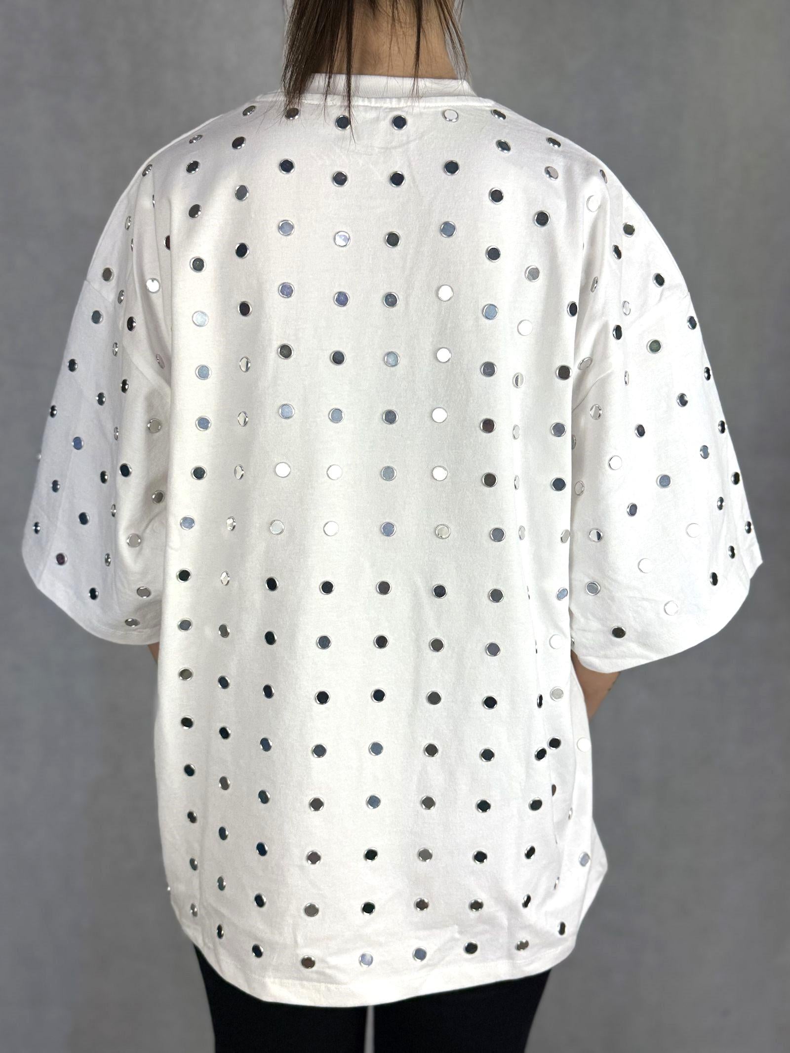 T- shirt mezze maniche con specchietti LC240339 BIANCO OFELIA 