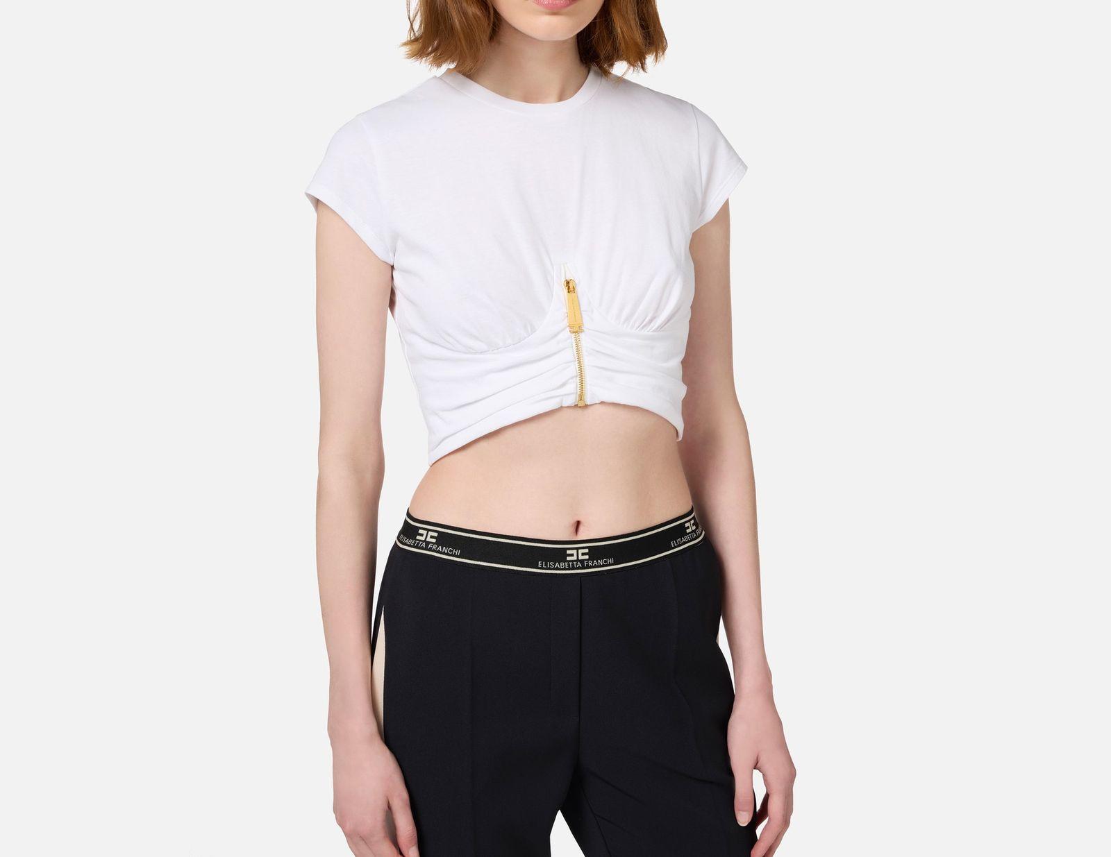 T- shirt cropped con zip MA00846E2 270 ELISABETTA FRANCHI 