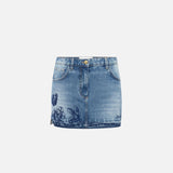 Minigonna in denim con ricamo floreale - Elisabetta Franchi GJ34N51E2 R34 ELISABETTA FRANCHI 
