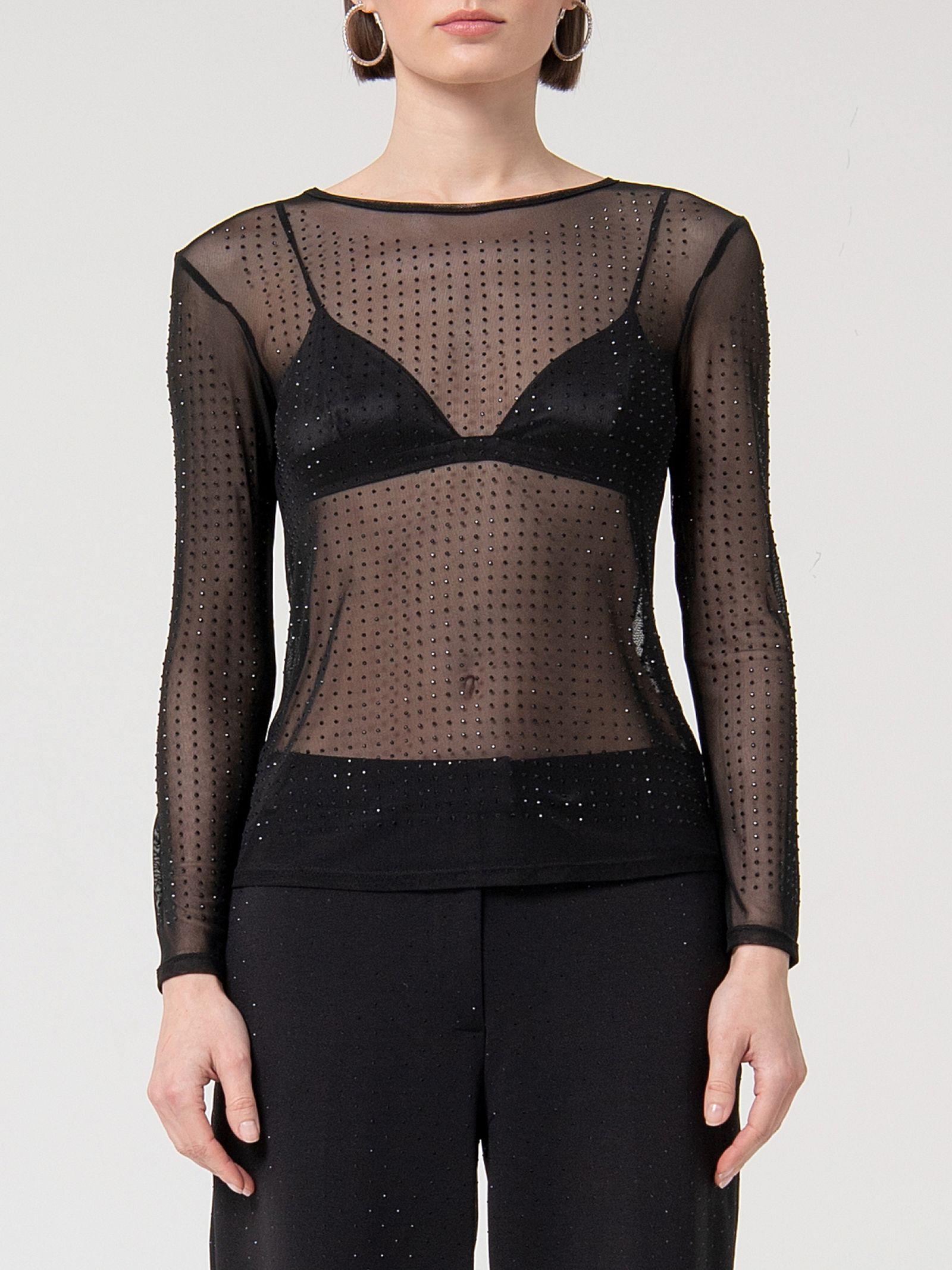 Top maniche lunghe in georgette con strass FQ24WT1001 W749J9053 FRACOMINA 