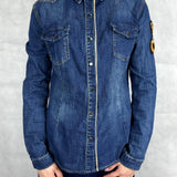 Camicia denim lavaggio scuro con orsetto