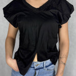 T- shirt scollo a V con manica a sbuffo OY6199 NERO OFELIA 