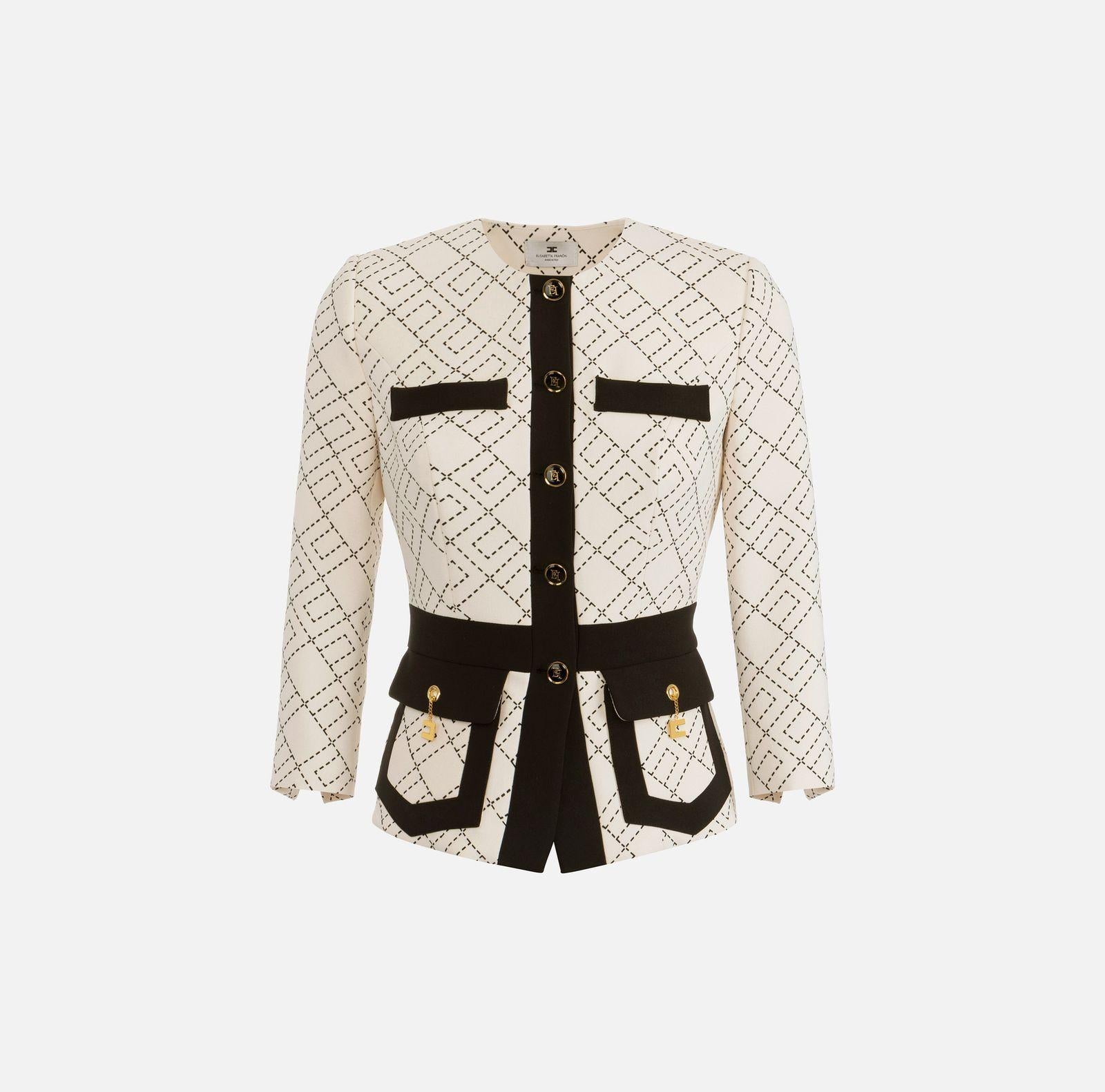 Giacca bicolor in doppio crepe - Elisabetta Franchi GIS0156E2 EF1 ELISABETTA FRANCHI 