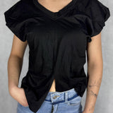 T- shirt scollo a V con manica a sbuffo