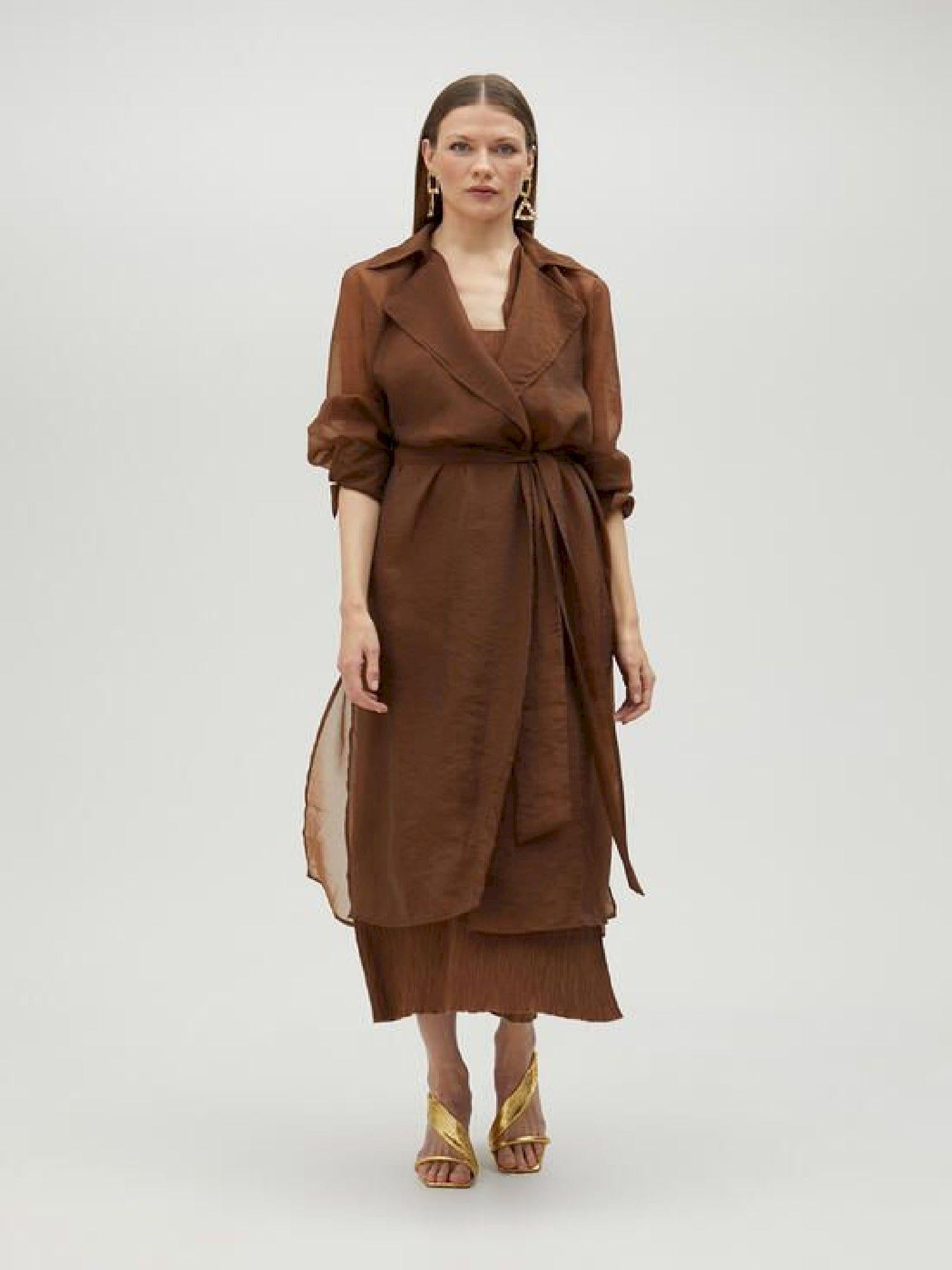 Trench lungo in organza con cintura MS2502018 057 MAITE 