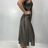 Abito lungo in raso - Ofelia D160 TAUPE OFELIA 