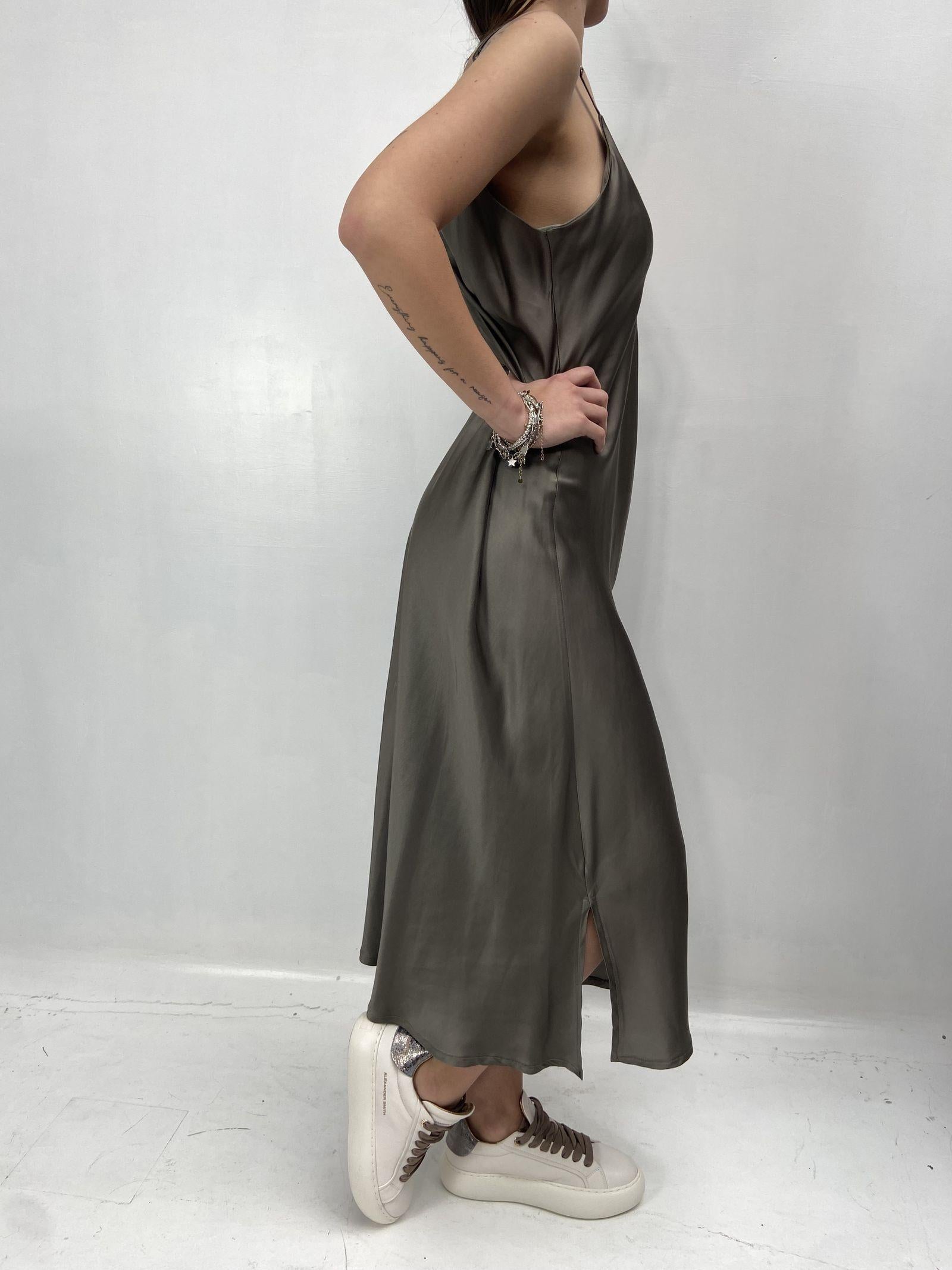Abito lungo in raso - Ofelia D160 TAUPE OFELIA 