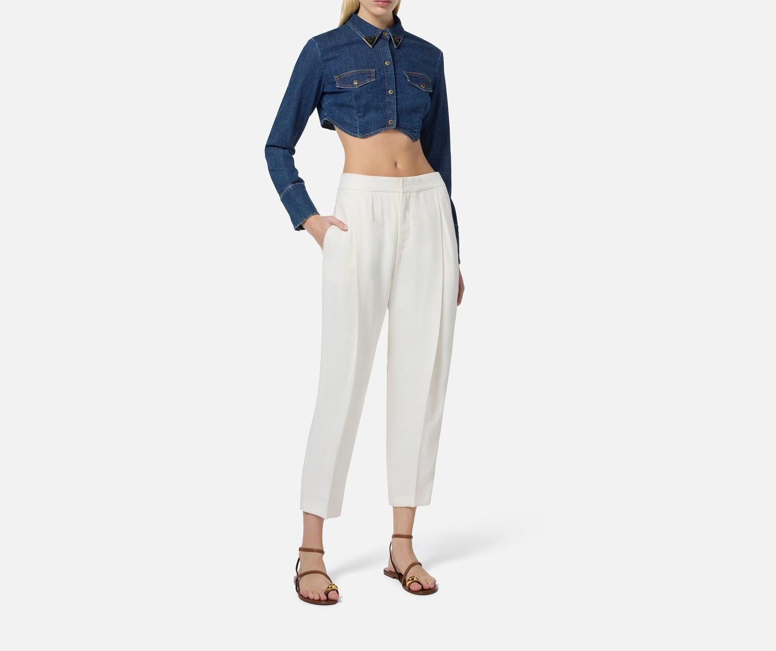 Camicia cropped in denim - Elisabetta Franchi CJ34D51E2 104 ELISABETTA FRANCHI 