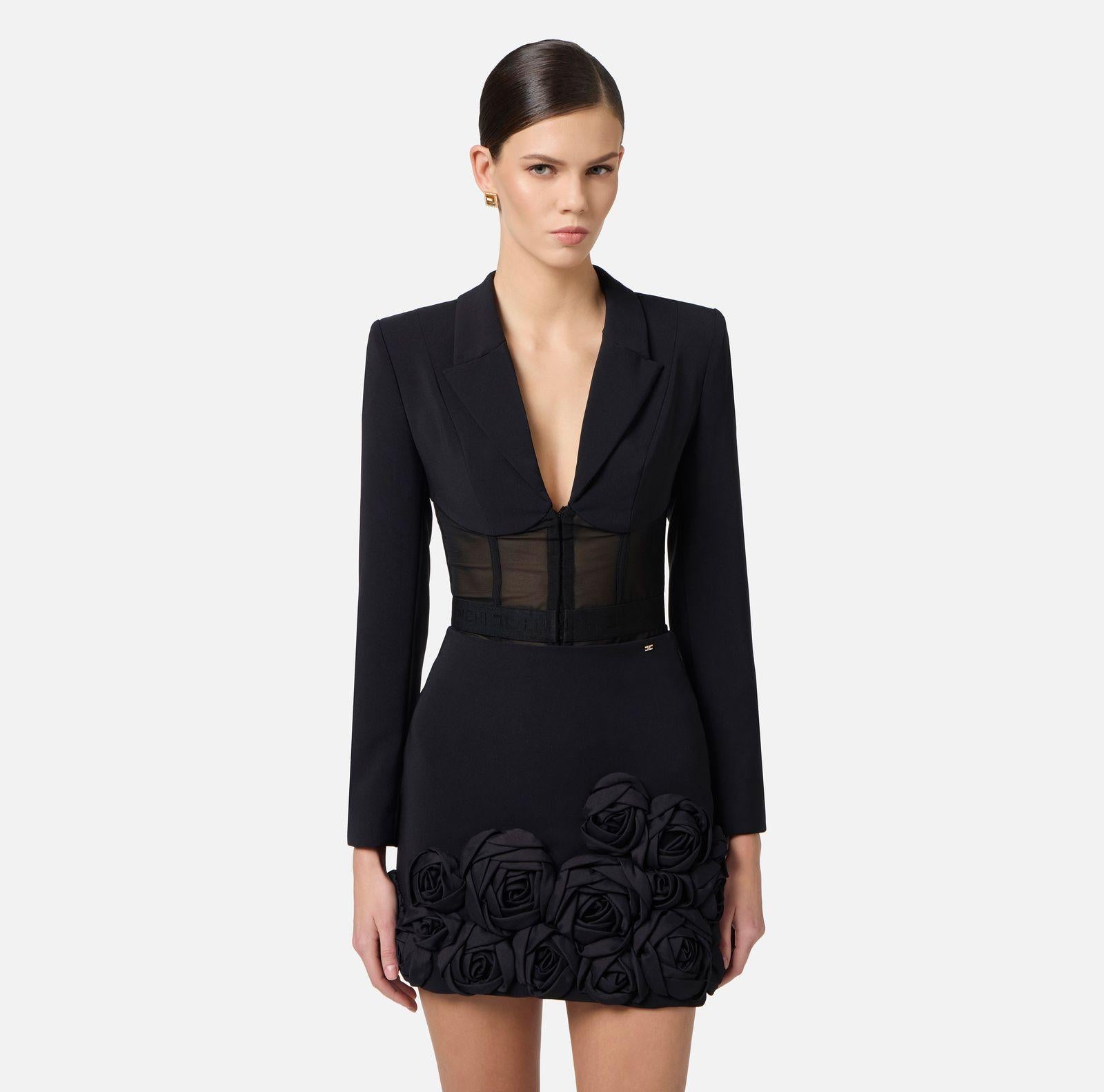 Giacca in crepe e tulle - Elisabetta Franchi GI13151E3 110 ELISABETTA FRANCHI 