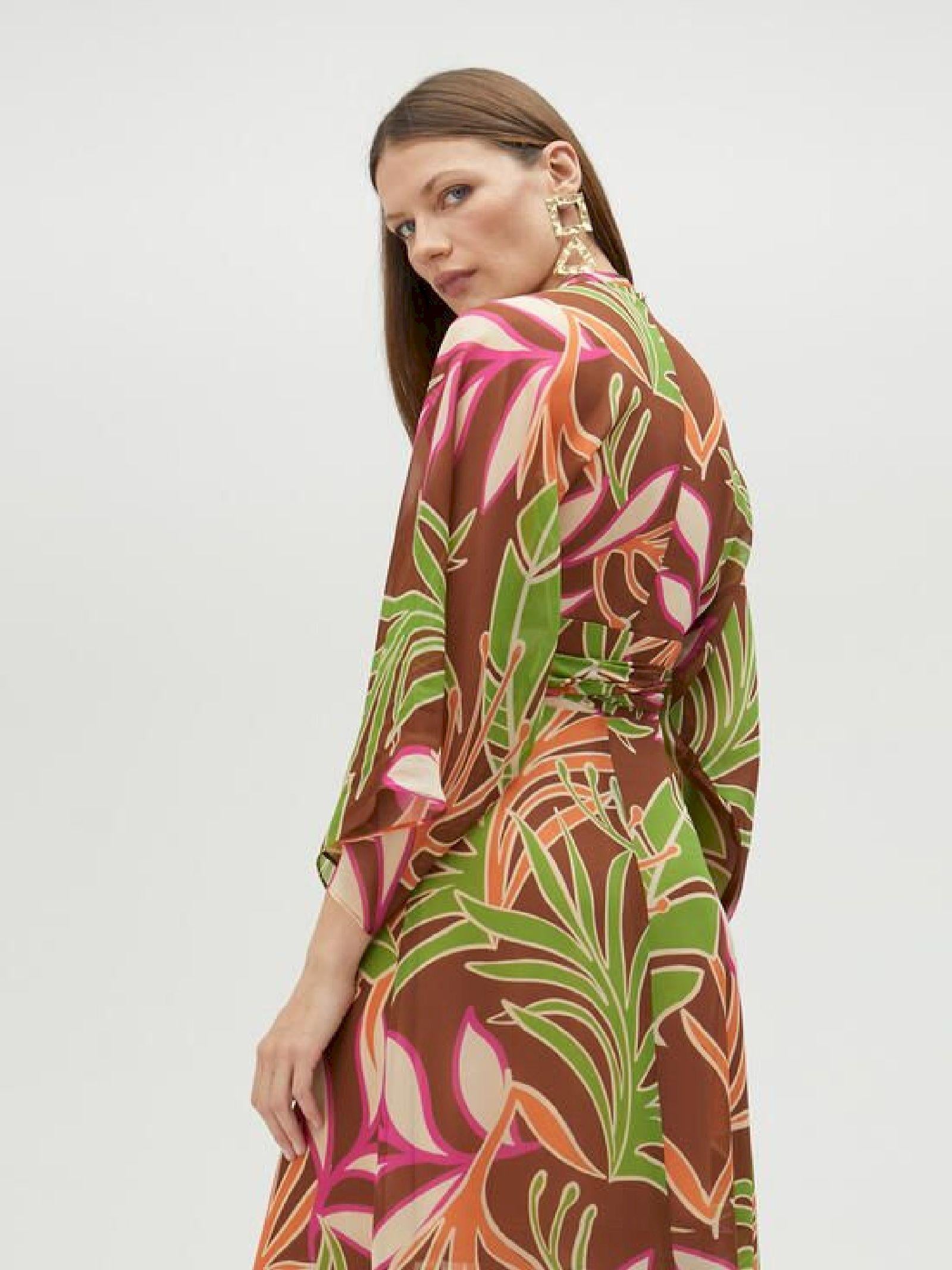 Abito lungo kimono con stampa foglie MS2516021 256 MAITE 