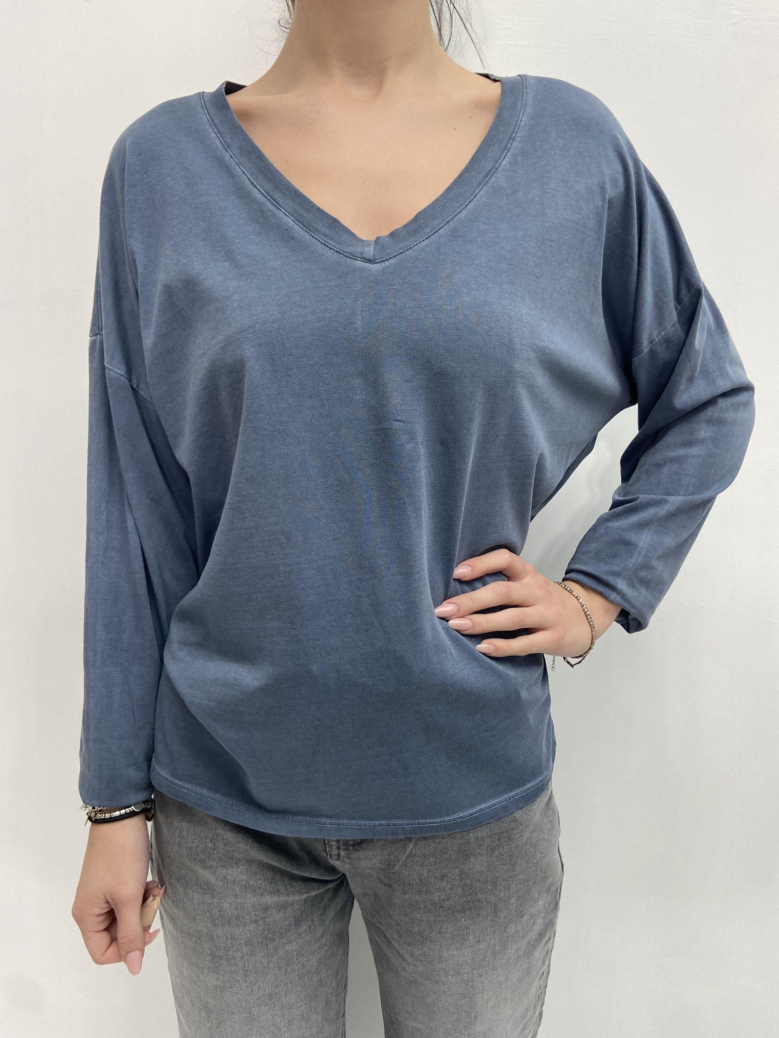 T-shirt scollo a V 2831 BLU OFELIA 