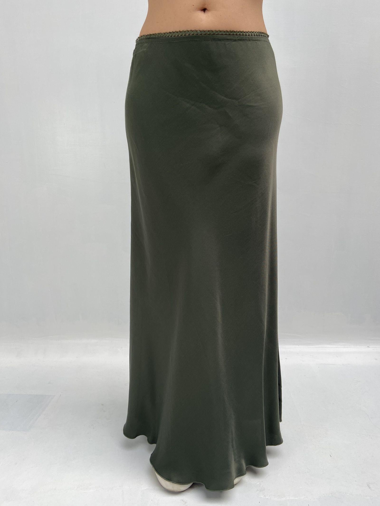 Gonna satinata con passamaneria in vita 887613 VERDE OFELIA 