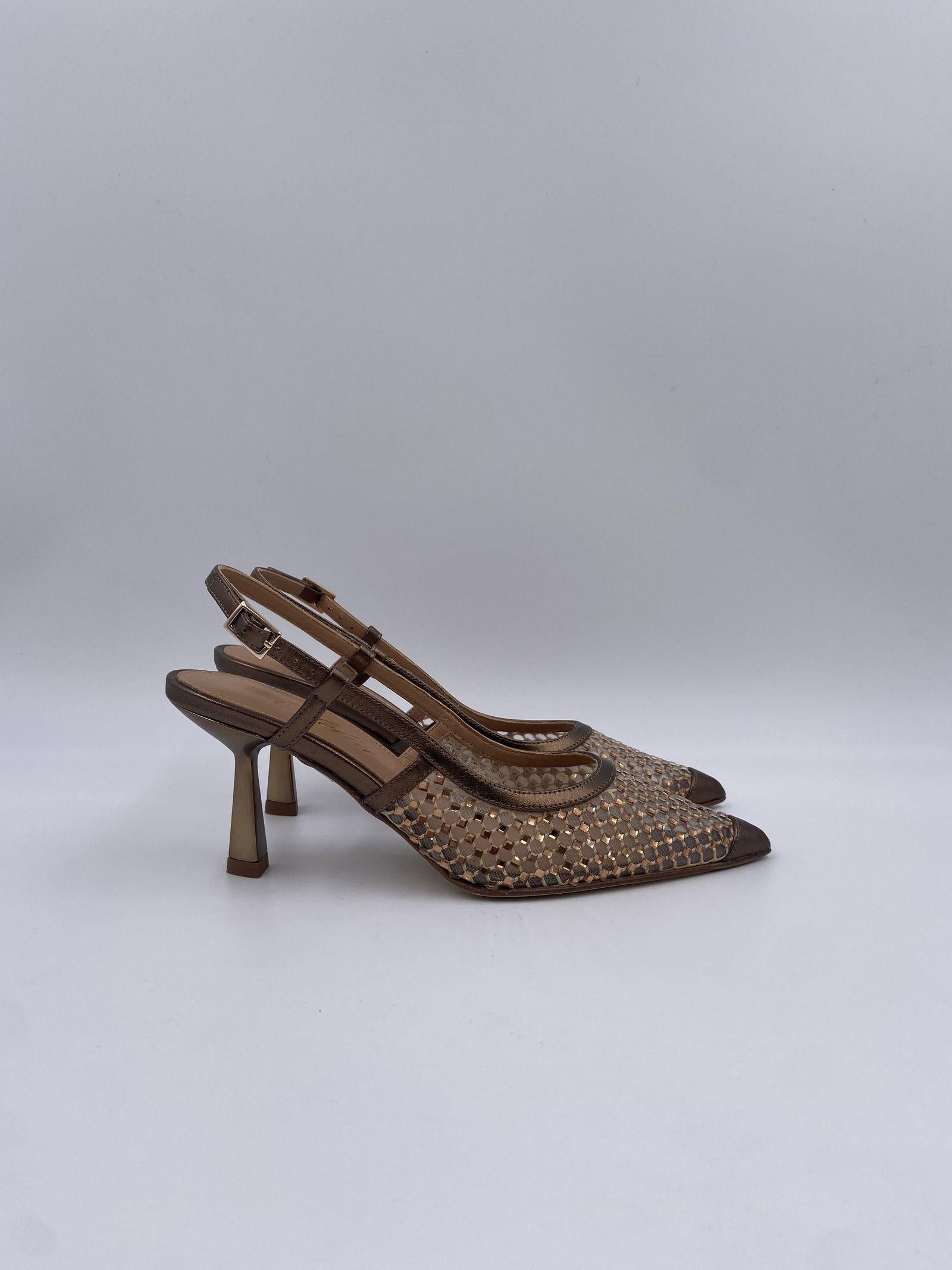 Slingback con dettaglio rete e perline 2528 BRONZO OFELIA 