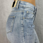Jeans vita alta e gamba larga con strass JF265 DENIM OFELIA 