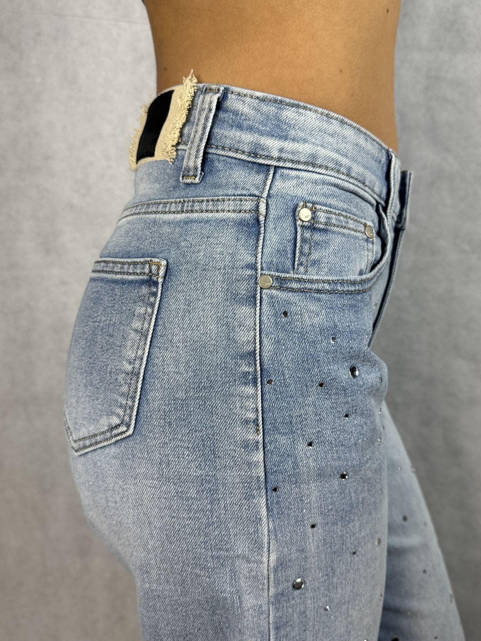 Jeans vita alta e gamba larga con strass JF265 DENIM OFELIA 