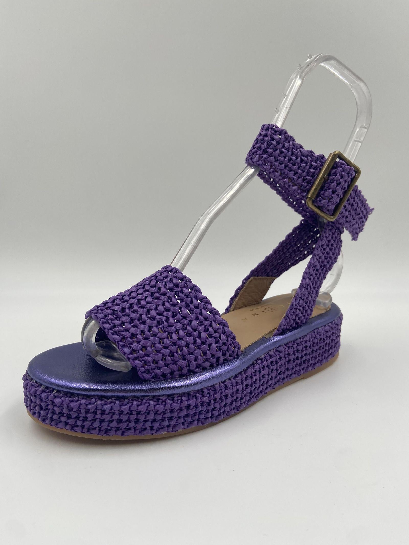 Sandalo zeppa in rafia naturale S148J545 VIOLA FIORINA 