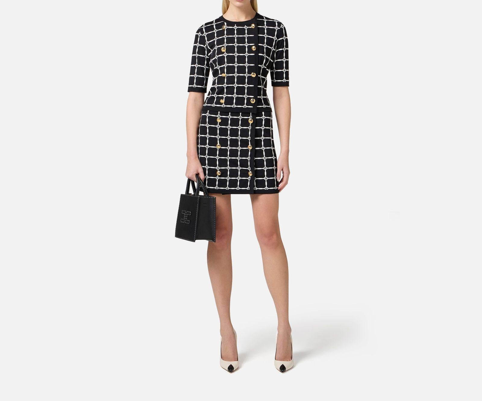 Maglia cardigan in jacquard logo - Elisabetta Franchi MK60B51E2 E84 ELISABETTA FRANCHI 