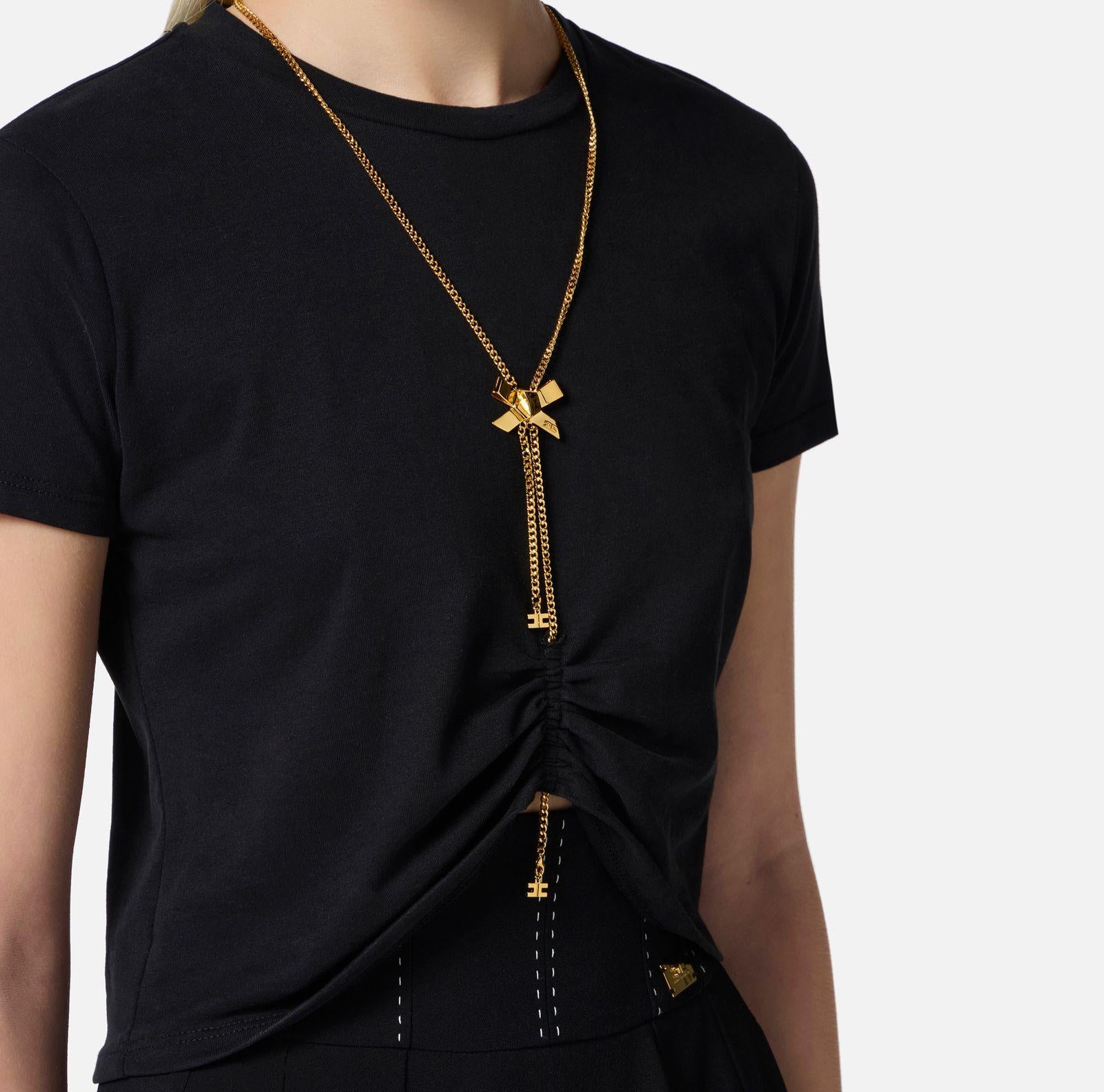Maglia in jersey con collana a fiocco - Elisabetta Franchi MA00651E2 110 ELISABETTA FRANCHI 