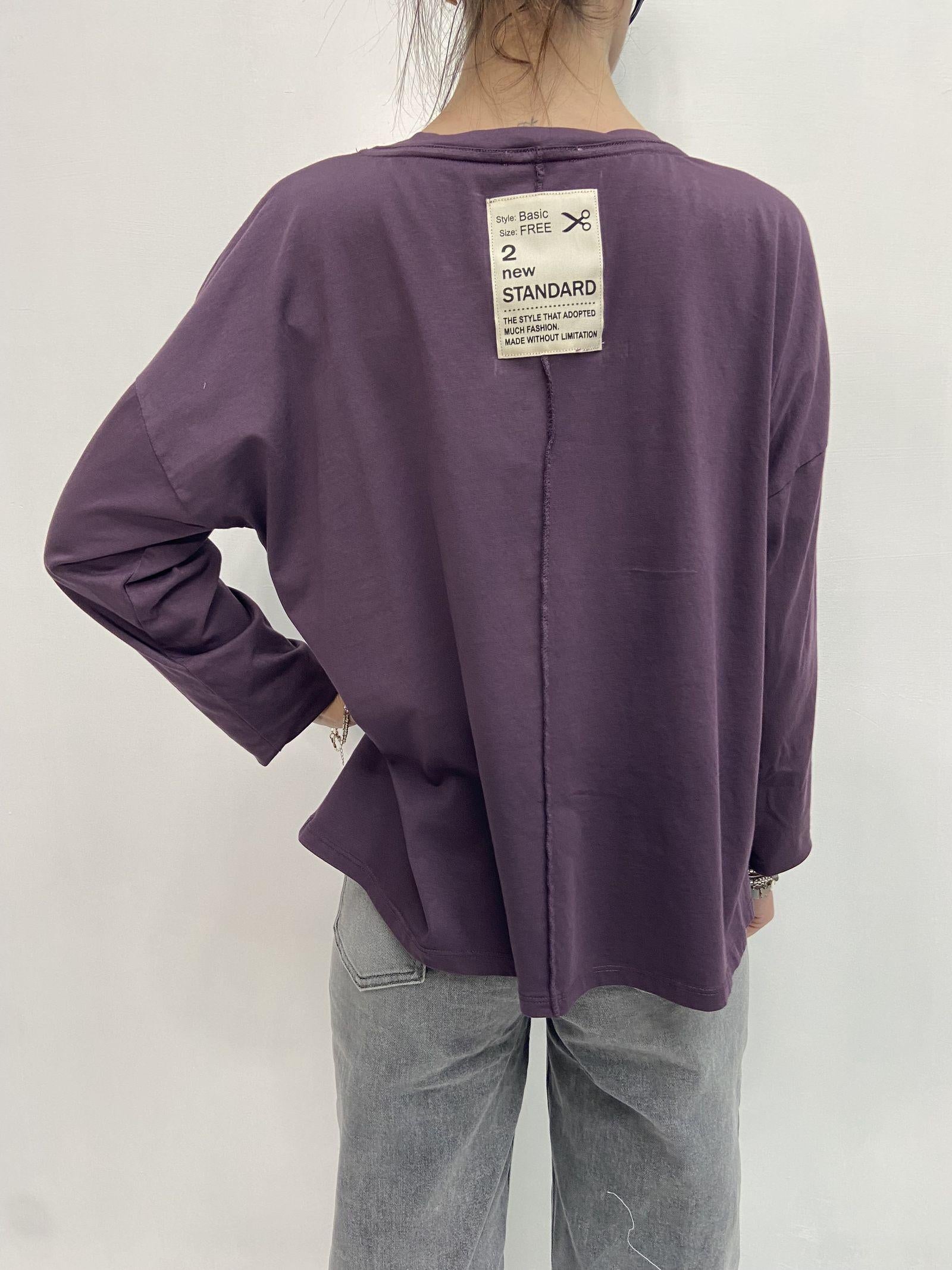 T-shirt scollo a V 2831 VIOLA OFELIA 