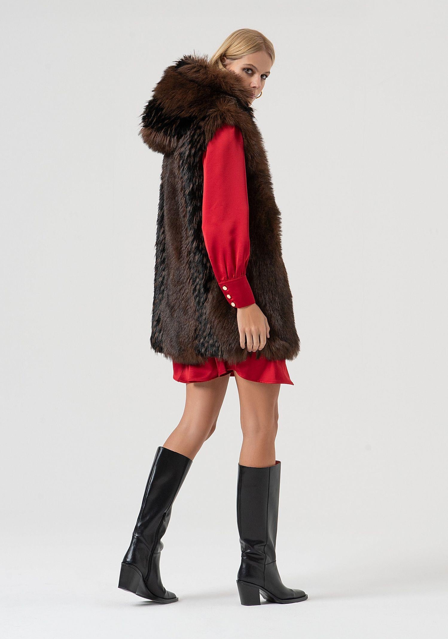 Gilet pelliccia con cappuccio FR25WC4006O44501 091 FRACOMINA 