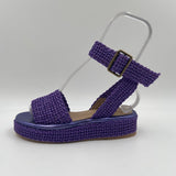 Sandalo zeppa in raffia naturale