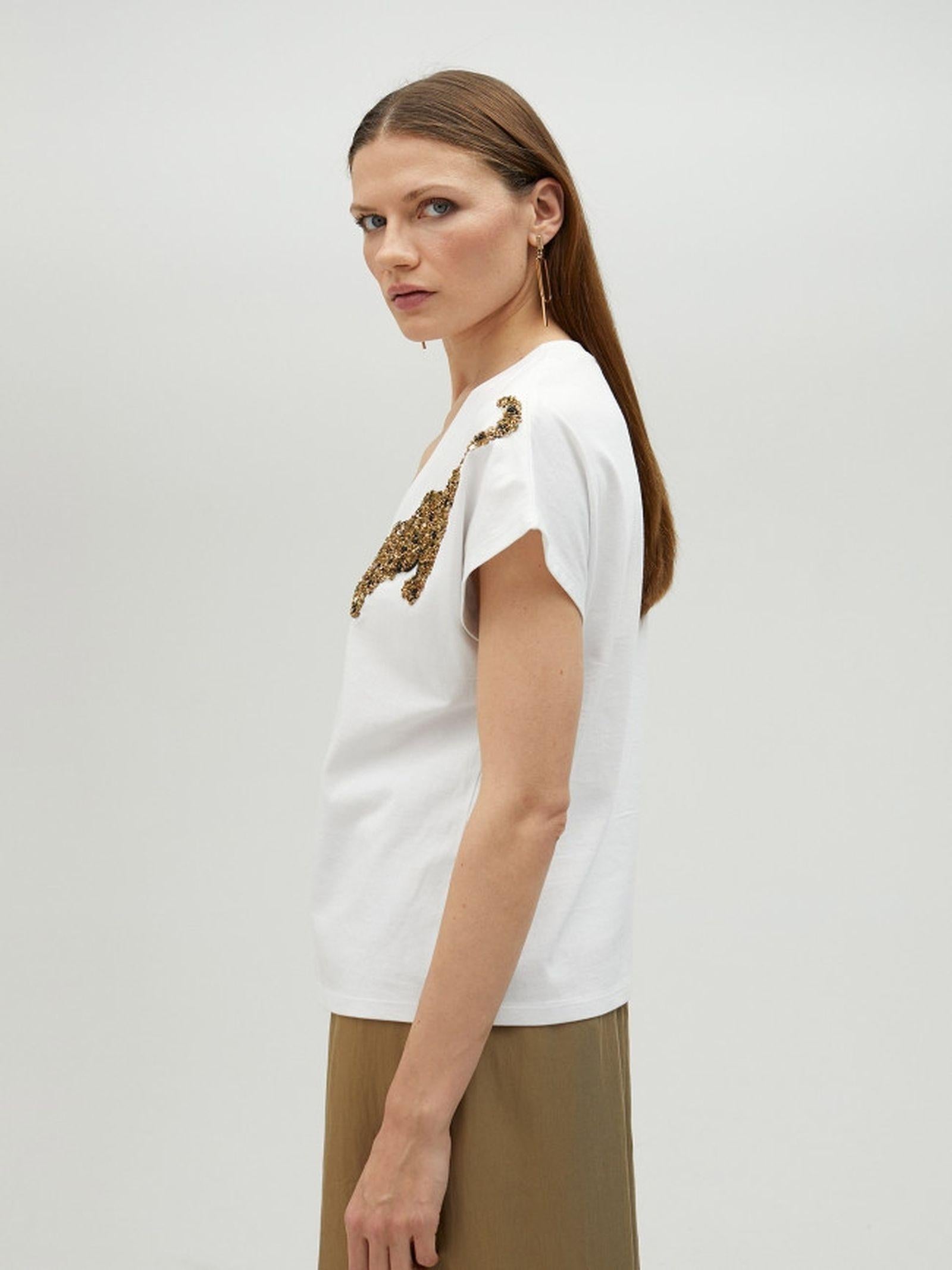 T-shirt strass disegno tigre MS2515018 00B MAITE 