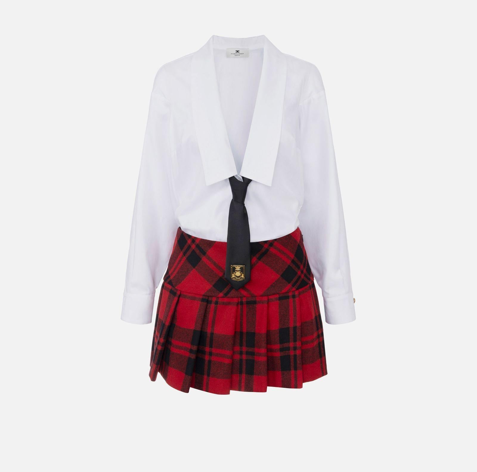Abito a camicia in popeline e gonna in tartan - Elisabetta Franchi AB76147E1 DB6 ELISABETTA FRANCHI 